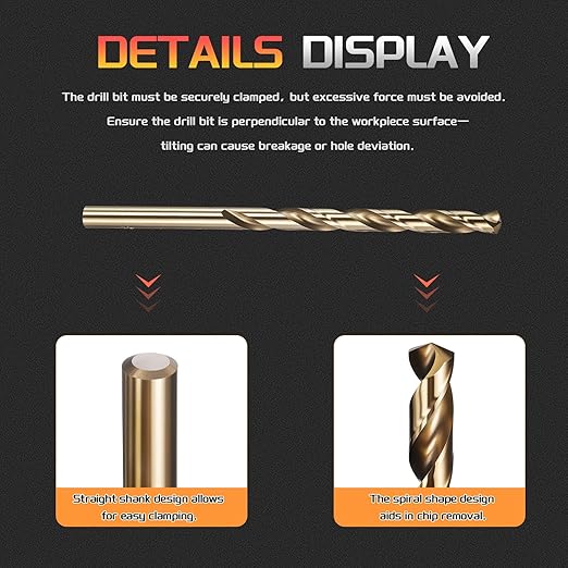 Drill Bit, #7 Cutting Diameter, 4341 HSS Gold Finish 135° Cutting Angle Number Jobber Bits - (Applications: for Drilling Soft Metal Plastic Wood), 10-Pieces