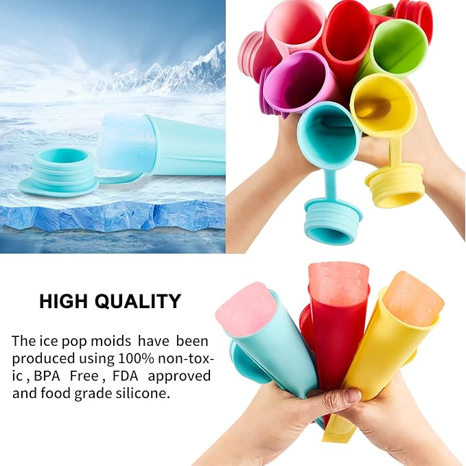 6Pcs Silicone Popsicle Molds w/Lids, Reusable Ice Pop Tubes - Image 4