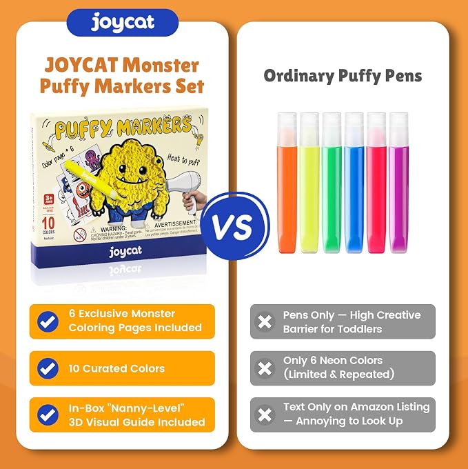 JoyCat Puffy Velvet Markers for Kids, 10-Color Heat-Activated Puffy Paint - Image 7