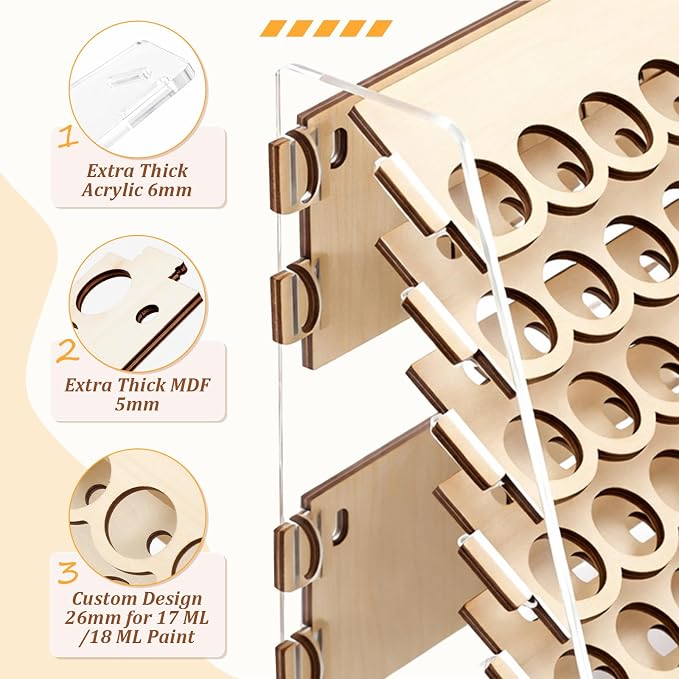 Colingmill Wooden Paint Organizer Storage Rack, 108 Holes Miniature Model Paint - Image 3
