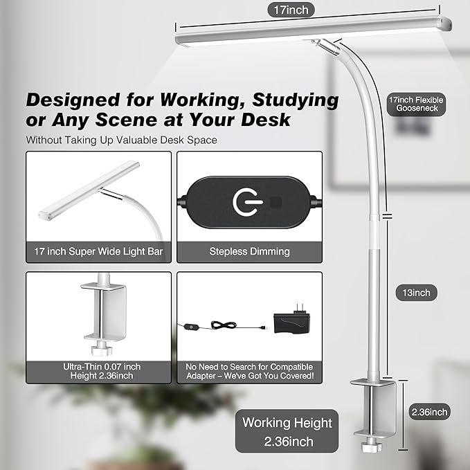 Airlonv LED Desk Lamp with Clamp, Dimmable Task Light - Image 3