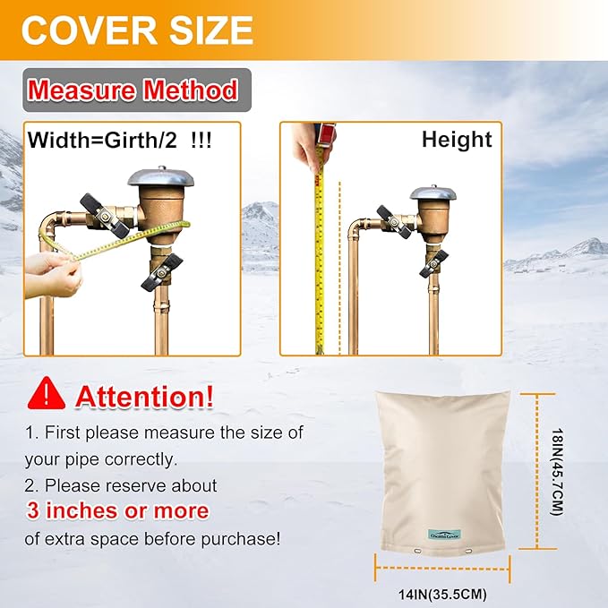 Backflow Preventer Cover Insulated (5˚F) with Thick 7 Layers Fabric, 14" W x 18" H with Aluminum Foil Layer Backflow Cover for Winter Pipe Freeze Protection, Sprinkler Covers for Outside