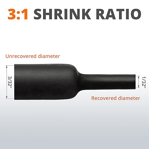 Wirefy 3/32" Heat Shrink Tubing - 3:1 Ratio - Adhesive Lined - a resistant Heat Shrink - Black - 50 Feet Roll