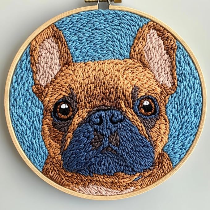 DIY Punch Needle Kits Cartoon Brown French Bulldog by Unknown