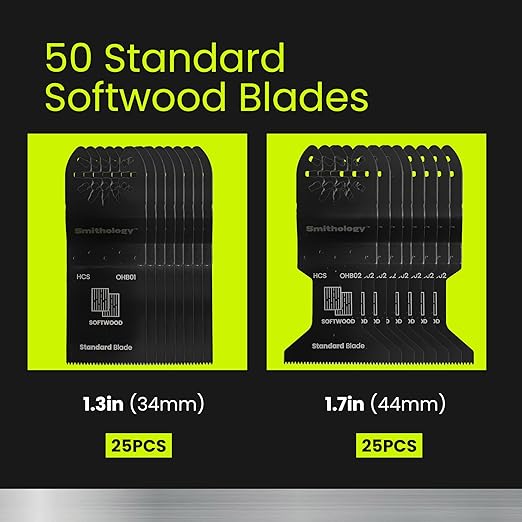 Smithology Universal Oscillating Saw Blades - 50 Long-Lasting Multitool Blades, Sharp Standard Oscillating Tool Blades for Plunge Cutting, Compatible with Major Brands, Made with High-Carbon Steel