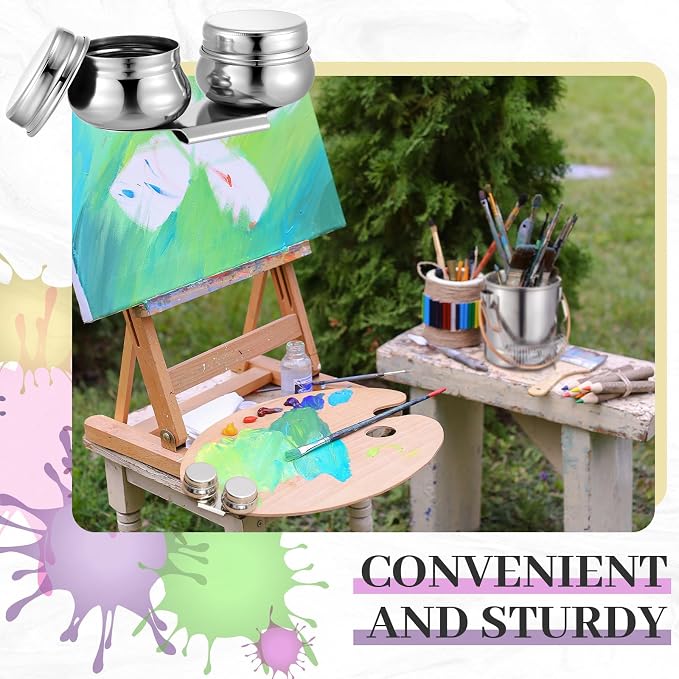 2 Pcs Paint Brush Cleaner Set Stainless Steel Double Dipper Palette Cup Paint - Image 6