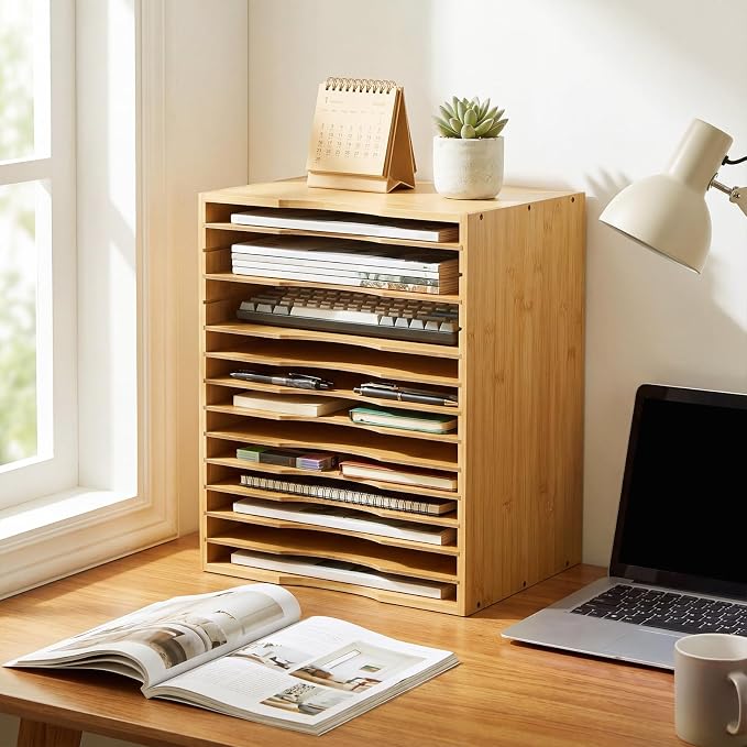 Ripeng 1 Pack Bamboo Puzzle Holder Rack, 12-Tier Adjustable Storage Organizer - Image 7