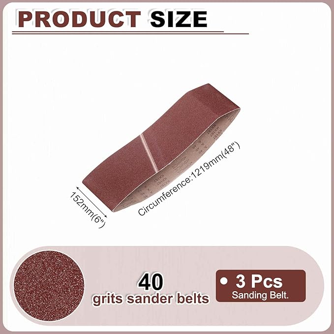 HARFINGTON 6 x 48 Inch Sanding Belts, 3 Pcs 40 Grits Aluminum Oxide Abrasive Belt Sander File Belt for Woodworking, Metal Polishing, Knife Sharpener