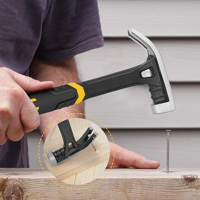 22 oz Claw Hammer with Fiberglass Handle, Drop Forged One Piece Claw Hammer, All Purpose Hammer, Smooth Face, Shock-Absorbing Grip