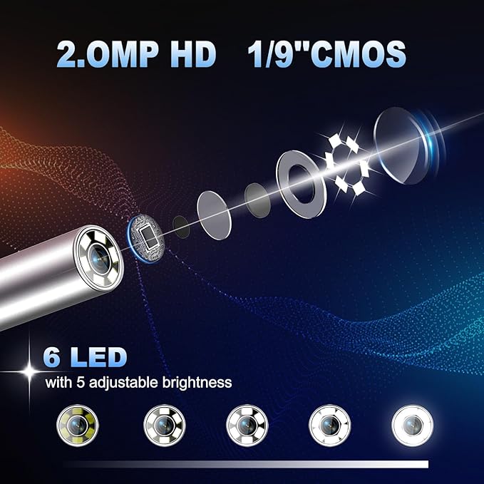 360 Articulating Borescope, 5" Monitor, 6.2mm Industrial Inspection Camera with 4-Way Joystick Articulation and 3.3FT Semi-Rigid Snake Tube, HD Endoscope for Automotive, Pipe & Equipment