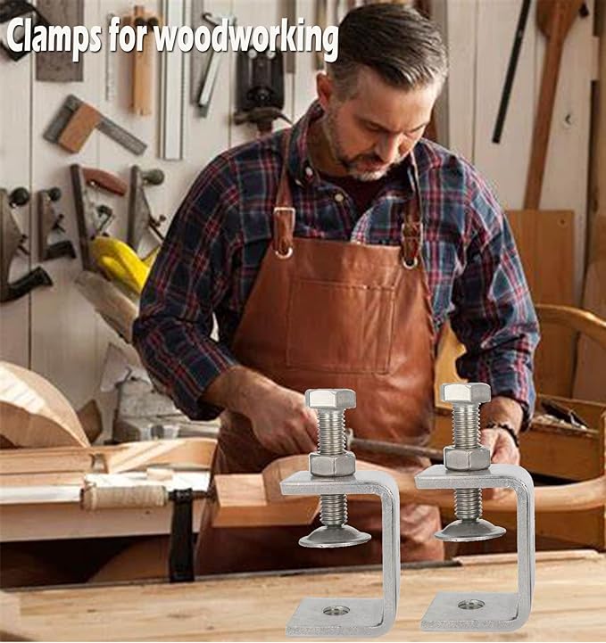 C Clamps Heavy Duty Stainless Steel - Small Metal Clamps With Screws, Wide Jaw Opening Tiger Clamp For Woodworking, Clamps for Crafts (2pcs)