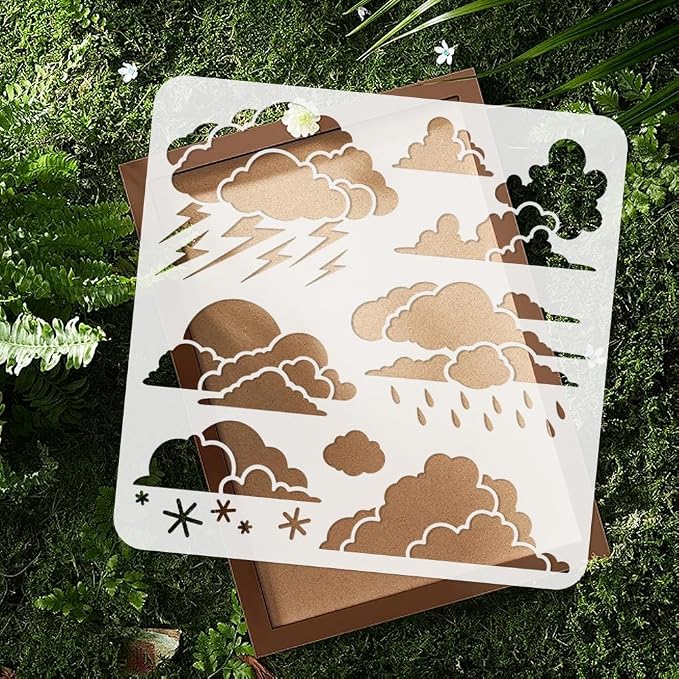 11.8"x11.8" Clouds Wall Stencil Templates, Reusable Plastic Lightning Rain - Image 4