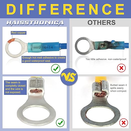 haisstronica 260PCS Heat Shrink Wire Connectors - Marine Grade AWG 26-10 Tinned Red Copper Crimper Terminals, Waterproof Butt Ring Fork Splice Connectors, 4 Colors, 19 Sizes