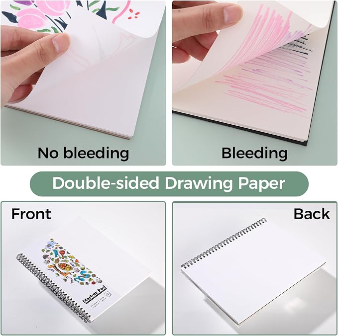 2 Pack Marker Paper Pad, 7.6×10in Double Sided Bleedproof Sketch Pad, - Image 5