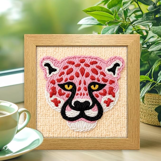INFUNLY Punch Needle Frame Kits Pink Leopard Punch Needle Embroidery Set - Image 5
