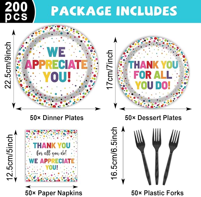 200pcs Thank You Plates Napkins We Appreciate You Paper Tableware Set Employee - Image 2