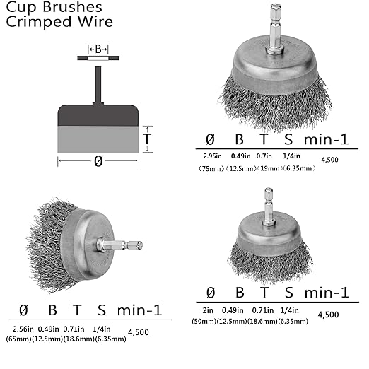 Wire Wheel Cup Brush Set,0.012-Inch Coarse Crimped Carbon Steel,Die Grinder Wire Brush for Drill,1/4In Hex Shank,Wire Drill Brush Set (32 Pack)