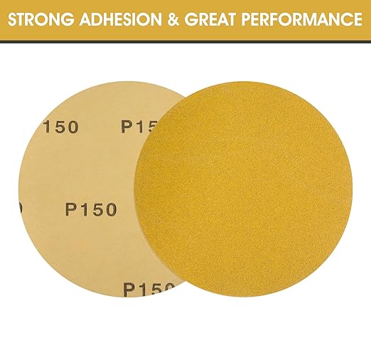 S SATC Premium Gold Sandpaper 6 Inch 100 PCS Sanding Discs 150 Grit Self Adhesive Stickyback Sandpaper Roll Aluminum Oxide PSA Sandpaper Discs for Wood, Metal, and Car Paint