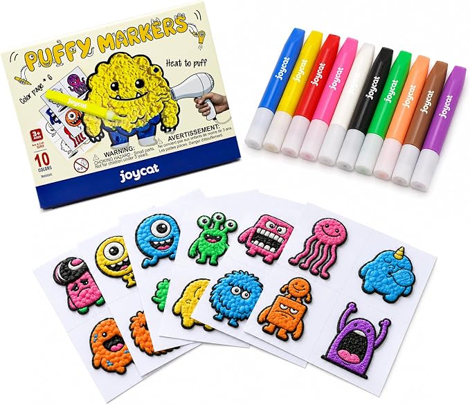 JoyCat Puffy Velvet Markers for Kids, 10-Color Heat-Activated Puffy Paint by JOYCAT
