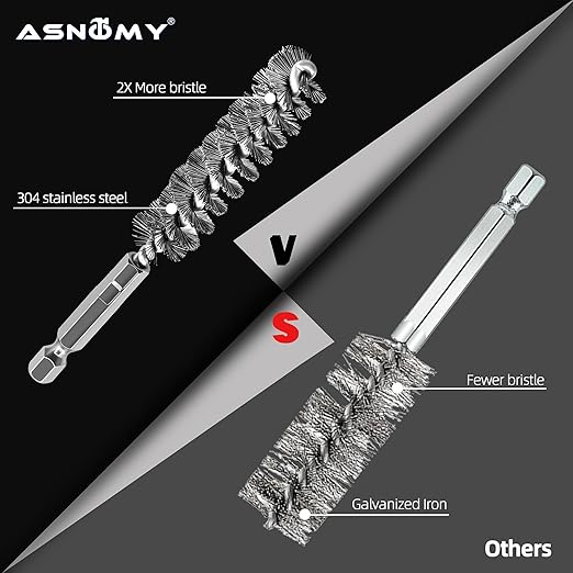 ASNOMY 7Pcs Wire Bore Brush for Drill,5/16"-1” Stainless Steel Copper Pipe Cleaner Set for Power Drill Cleaning,Abrasive Drill Wire Brush with 1/4" Hex Shank
