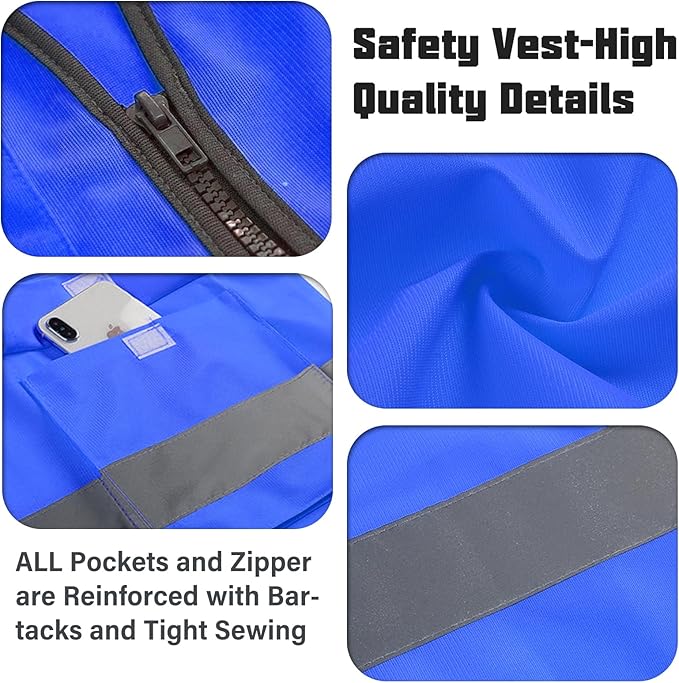 Safety Vests,Hi Vis Vest Reflective Vest with 5 Pockets and Zipper for Men Women, Neon Working Vest for Outdoor One Size