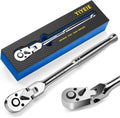 3/8" Drive Flex Head Ratchet, 72 Tooth Swivel Head Ratchet, Quick-Release, CR-V Steel, Flexible Ratchet Wrench with EVA Foam | 10 Inch Long