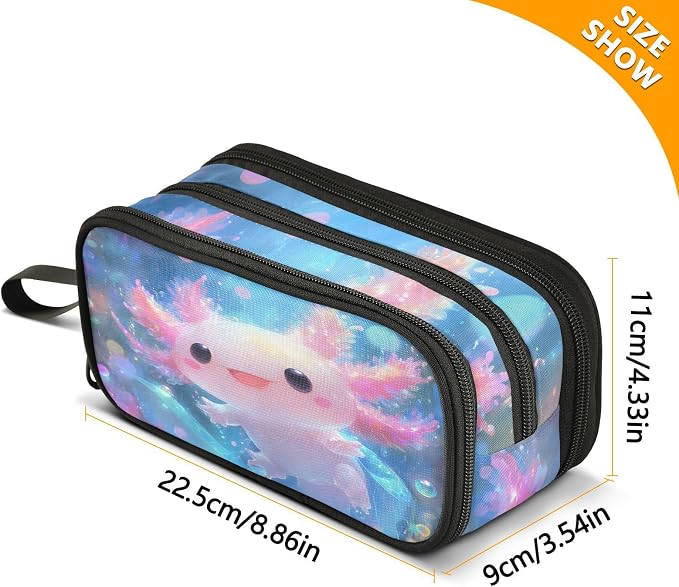 Shiny Axolotl Pencil Case Box Boys Girls Large Pencil Pouch Zipper Compartments - Image 7