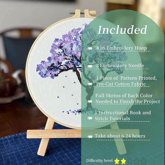 FONNUY Crewel Embroidery Kit for Beginners, Seasonal Tree Pre-Stamped Pattern - Image 2