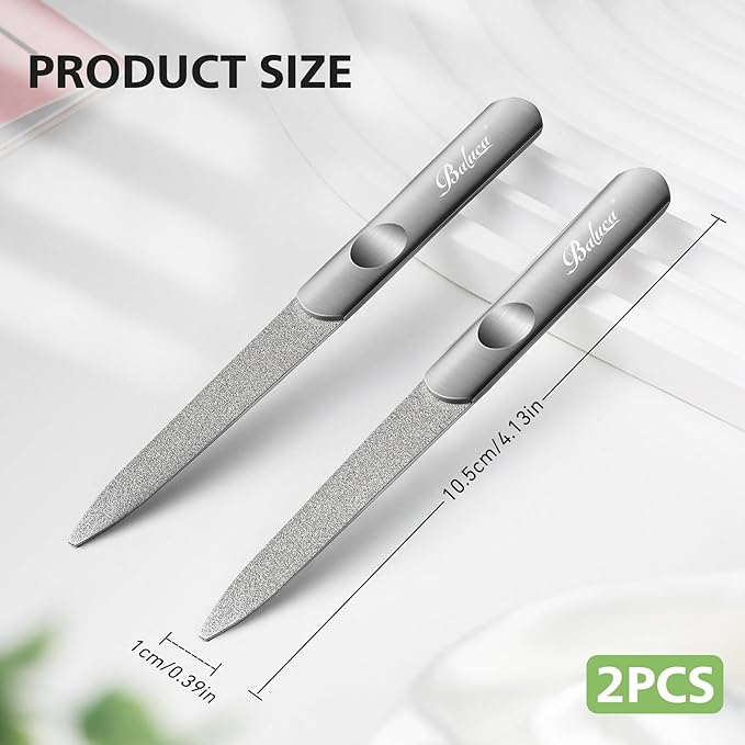BALUCA Stainless Steel Diamond Nail File for Natural Acrylic Nails, Double Sided Metal Fingernail Toenail File for Women, Durable and Efficient Nail Care Tool