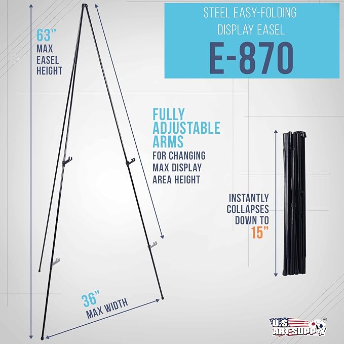 U.S. Art Supply 63" High Metal Folding Display Easel - Image 2