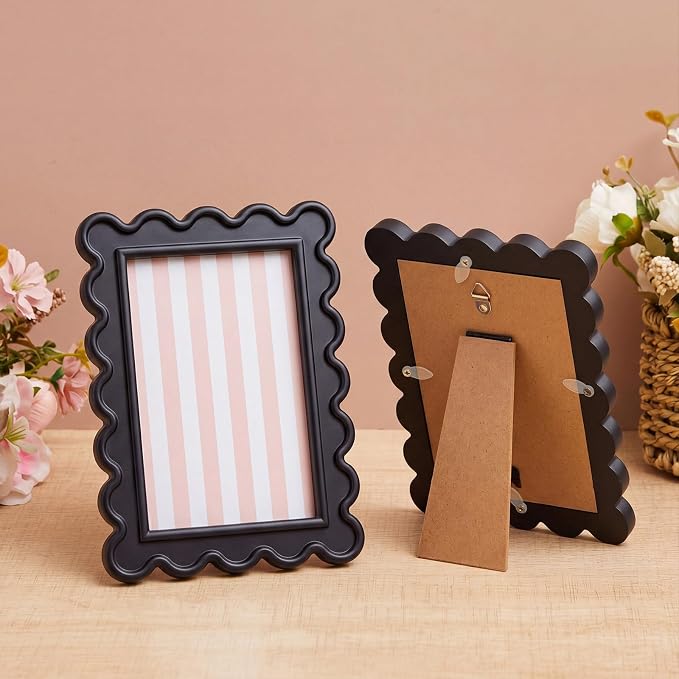 AceOrbit 4x6 Inches Black Flower Wavy Scalloped Picture Frame Cute Wavy Edge - Image 4