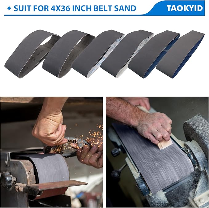 Taokyid 12 Pack 4x36 Inch Sanding Belts- Silicon Carbide Knife Sharpening Sander Belts, 2 Pcs Each of 120, 240, 400, 600, 800, 1000 Grits Sanding Belts For 4x36 Belt Sander, Sanding Belts 4x36