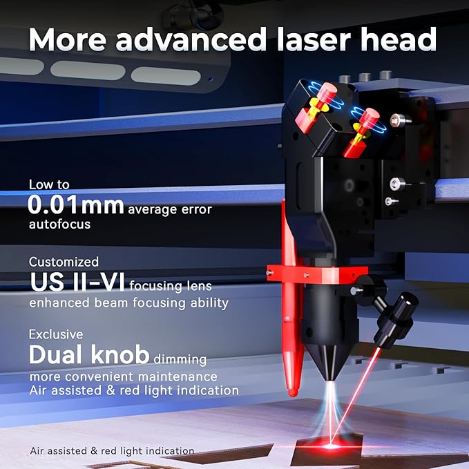 Monport Effi13S 130W Upgraded CO2 Laser Engraver, 51x35 Laser Engraving Machine with Built-in Water Chiller, Autofocus Autolift,Fume Extractor,Air Assist, Digital Control Panel Industrial Laser Cutter