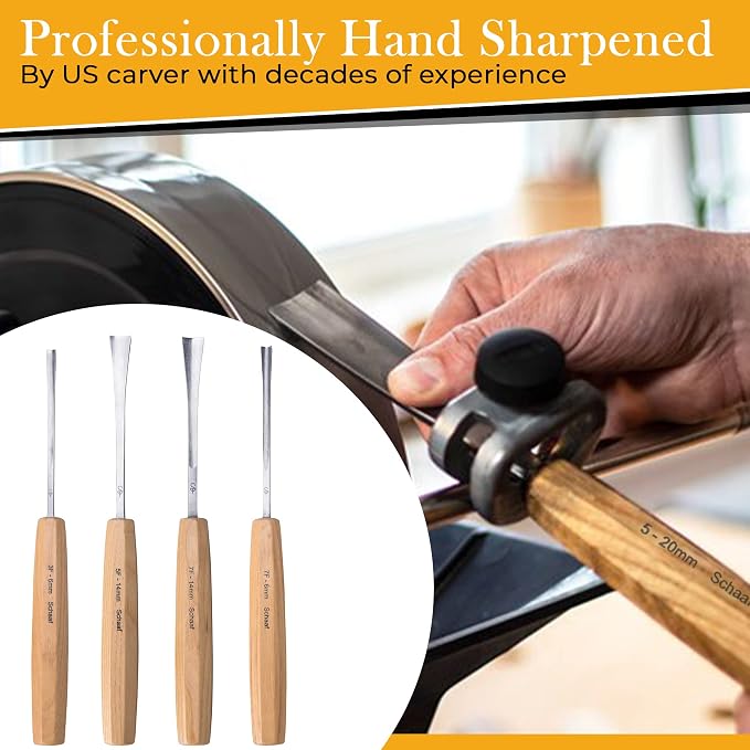 Hand-Sharpened Wood Carving Tools Set of 4 Fishtail Chisels and Gouges - Image 3