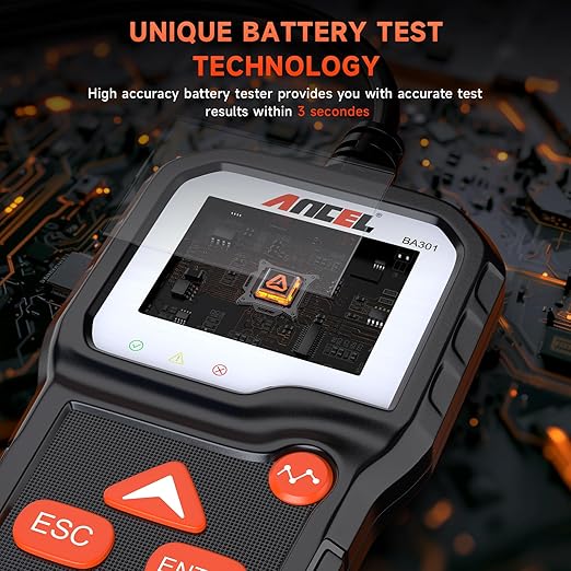 ANCEL BA301 6V 12V Car Battery Tester, 100-2000 CCA Automotive Load Tester Alternator Tester Auto Digital Battery Analyzer Cranking and Charging System Test Tool for Motorcycle Car Boat Truck SUV ATV