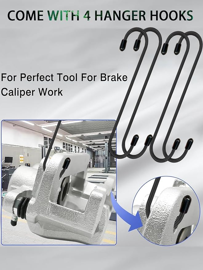Brake Caliper Compression Tool with 4pcs Caliper Hanger, 360° Rotating Ratchet Brake Tools for Disc Brake Pad Spreader for Single/Twin/Quad Piston Calipers, Steel Plates Range from 1.4"-2.75"