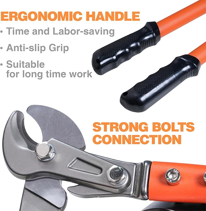 24 Inch Heavy Duty Cable Cutter with Ergonomic handle, Industrial Strength Cutter for Copper and Aluminium Cables and Rppes