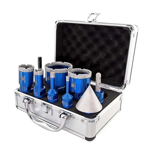 Diamond Core Drill Bit Set for Porcelain Tile Ceramic Marble Granite Drilling,BRSCHNITT 9pcs Vacuum Brazed Diamond Hole Saw with 5/8-11 Thread （1/4" 3/8" 4/5" 1-3/8" 2" 2-1/2"）
