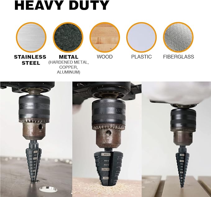 Step Drill Bit Set 1/4" to 1-3/8", Straight Grooved Double Fluted M2 High Speed Steel Drill bits for Hole Drilling in Stainless Steel, Copper, Aluminum, Wood,Plastic