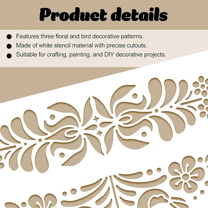 Floral Decorative Painting Stencil Templates, 12x12inch Floral Pattern - Image 3