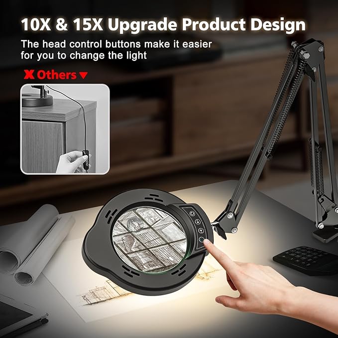 Magnifying Glass with Light and Clamp, 15X 10X Desk Magnifying Lamp, 84 LED - Image 6