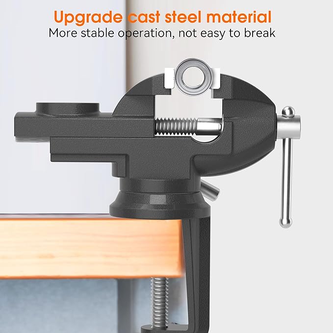 Portable Vise Clamp On Vice for Workbench- 3 Inch Rotate 360°Bench Clamp Swivel Base for Drilling Metalworking Woodworking, Cutting Conduit, Black