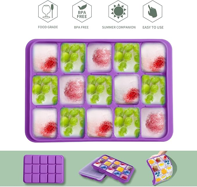 Tvmania Ice Cube Trays Set of 2, 15-Cube Silicone Molds - Image 4