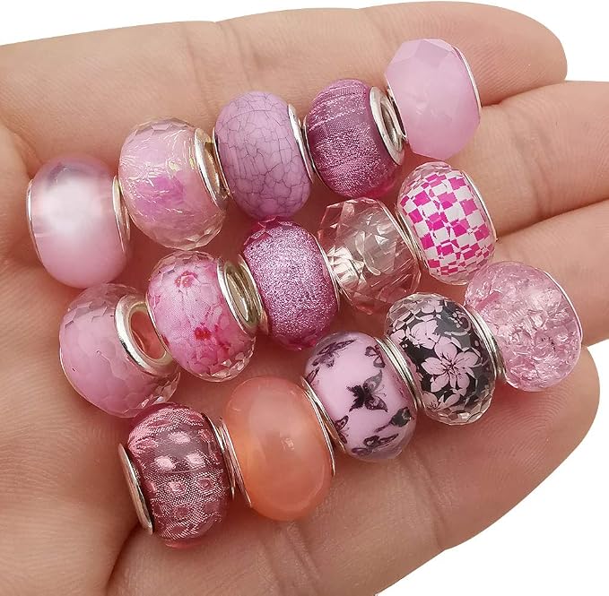 50pcs Assorted Pink Resin Imitation Glass European Large Hole Beads Rhinestone - Image 5