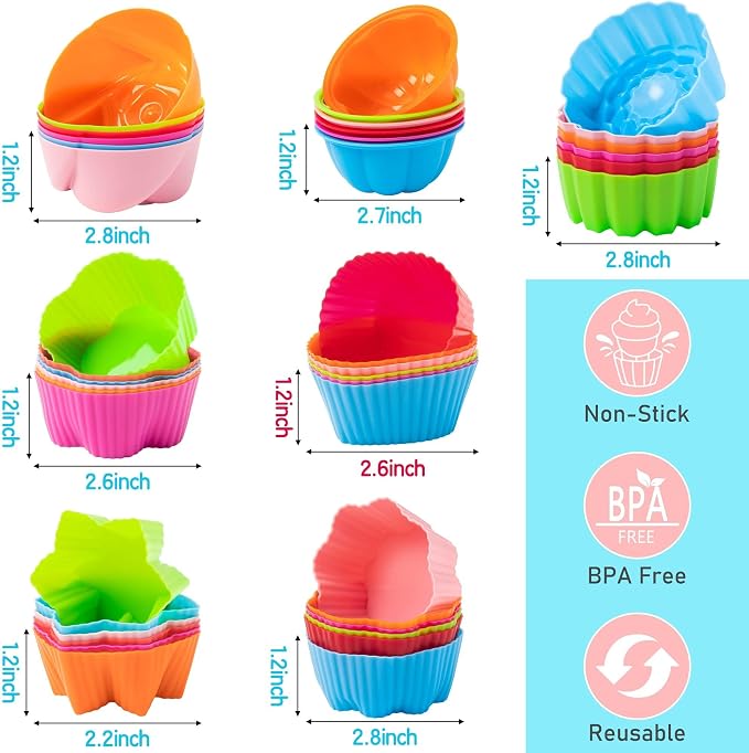 R HORSE Multi Flower-Shaped Silicone Cupcake Molds, Heat resistant, Food-grade - Image 2