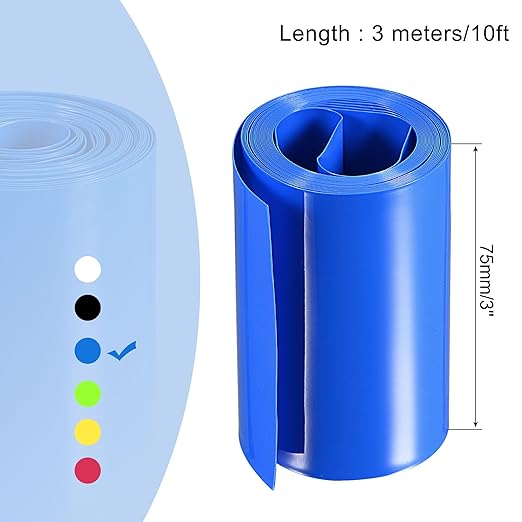 MECCANIXITY Battery Wrap PVC Heat Shrink Tubing 48mm Dia 75mm Flat 10 Feet(3meters) Blue Good Insulation for Battery Pack