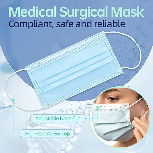 Jointown Disposable Face Masks, ASTM Level 3 Surgical Mask with 3 Ply Protection & Elastic Earloop, 50 Pack Blue