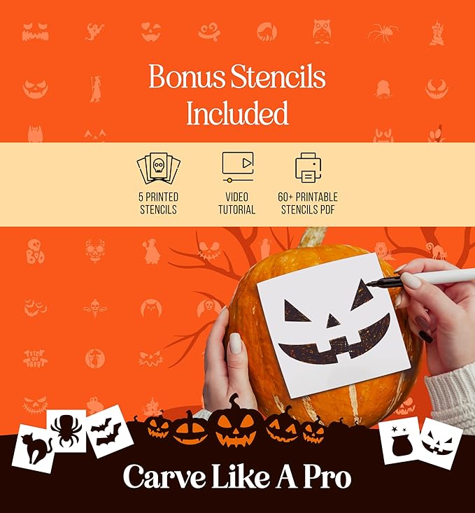 Pumpkin Carving Kit 12 pcs Orange- Halloween Pumpkin Carving Kit Case - Complete Pumpkin Carving Set With Saw Pumpkin Carving Knife - Halloween Pumpkin Carving Tools
