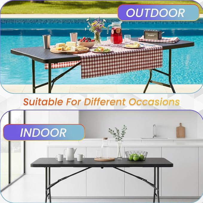 FDW 6FT Folding Table, Portable Fold-in-Half Plastic Picnic Party Table - Image 7