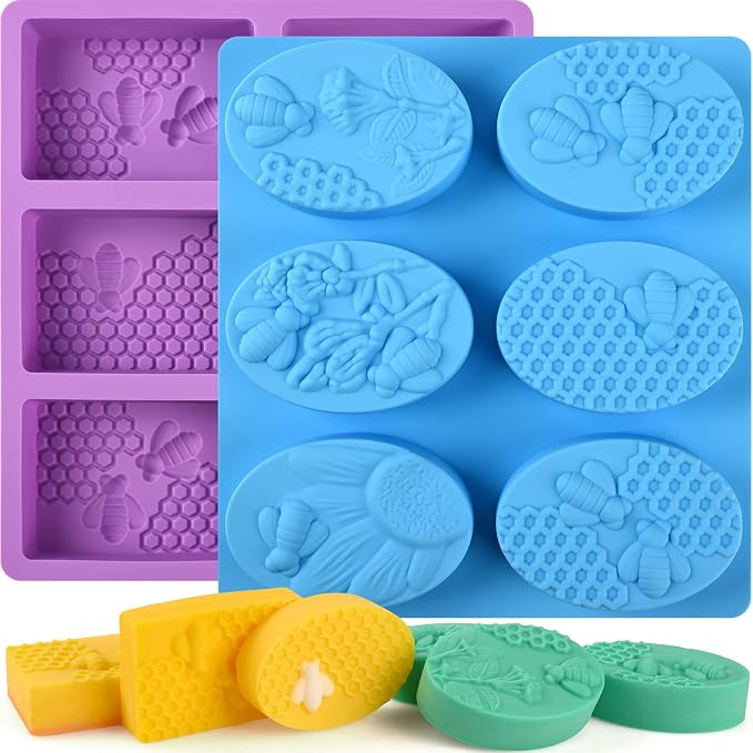 Sakolla 2 Pack 6 Cavity Bee Silicone Soap Molds Rectangle Oval Honeycomb by Sakolla